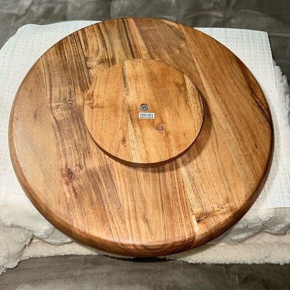 Large Wooden Lazy Susan Brown Pink Serve Charcuterie Dessert and more Tray - Picture 4 of 6